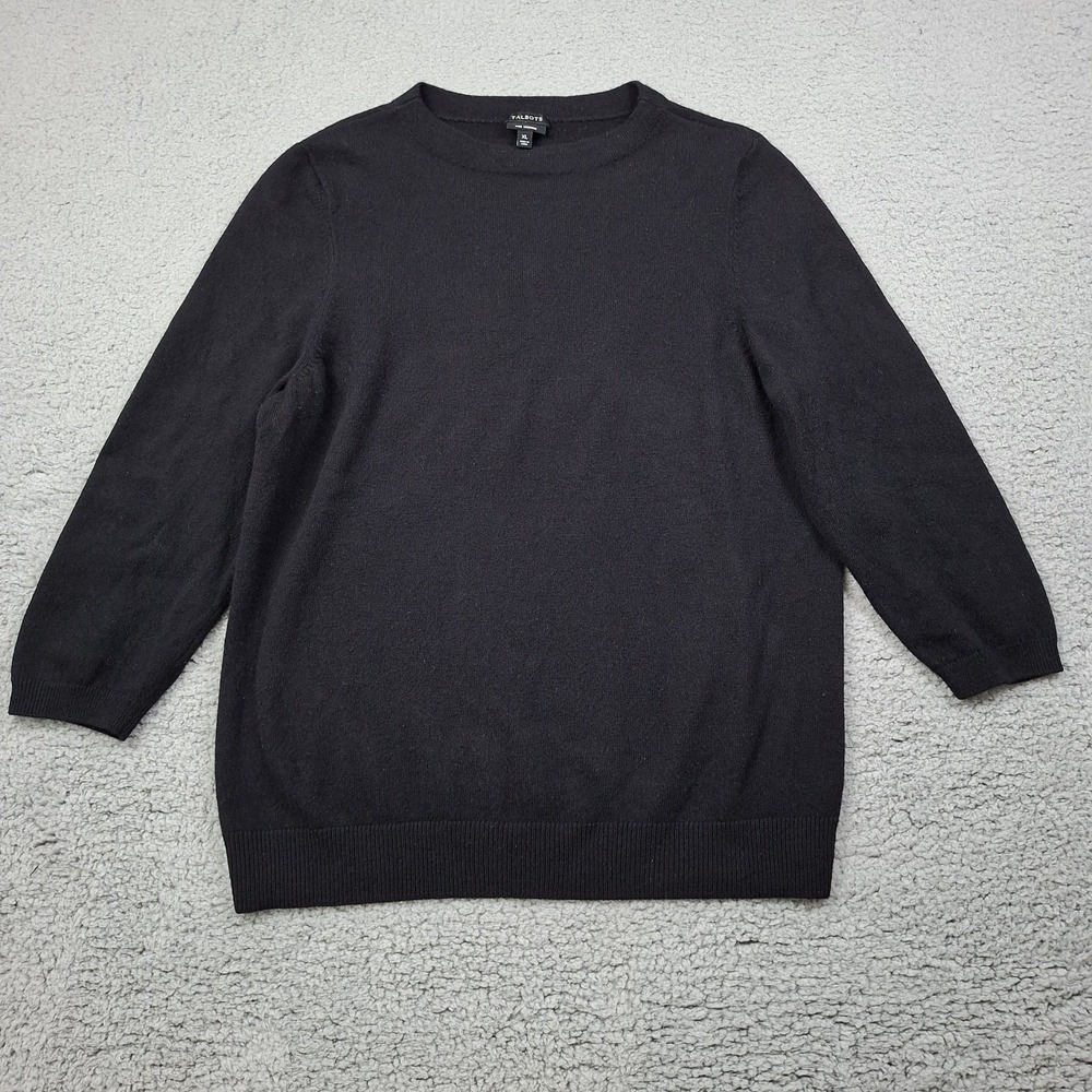Talbots Women's Pure Cashmere Sweater Size XL Blue 3/4 Sleeve Crew Neck Classic